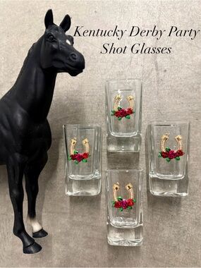 Set of 4 Kentucky Derby Party Shot Glasses 🐎